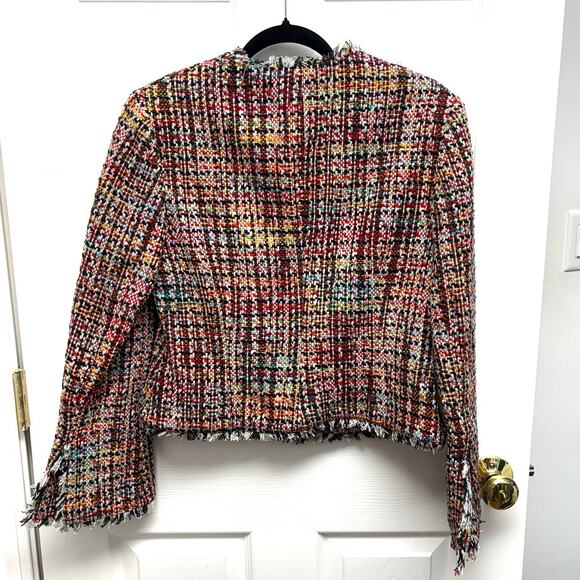 Emil Rutenberg Silk Tweed Jacket, Cropped Red Plaid Coat, Fringe, Size S - Picture 7 of 13